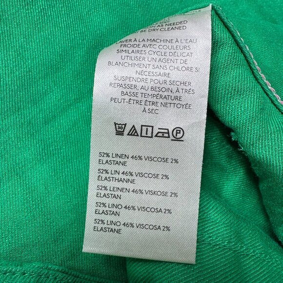 New Anthropologie Maeve The Colette Linen Cropped Wide Leg Pants Bright Green 28 - Picture 6 of 9